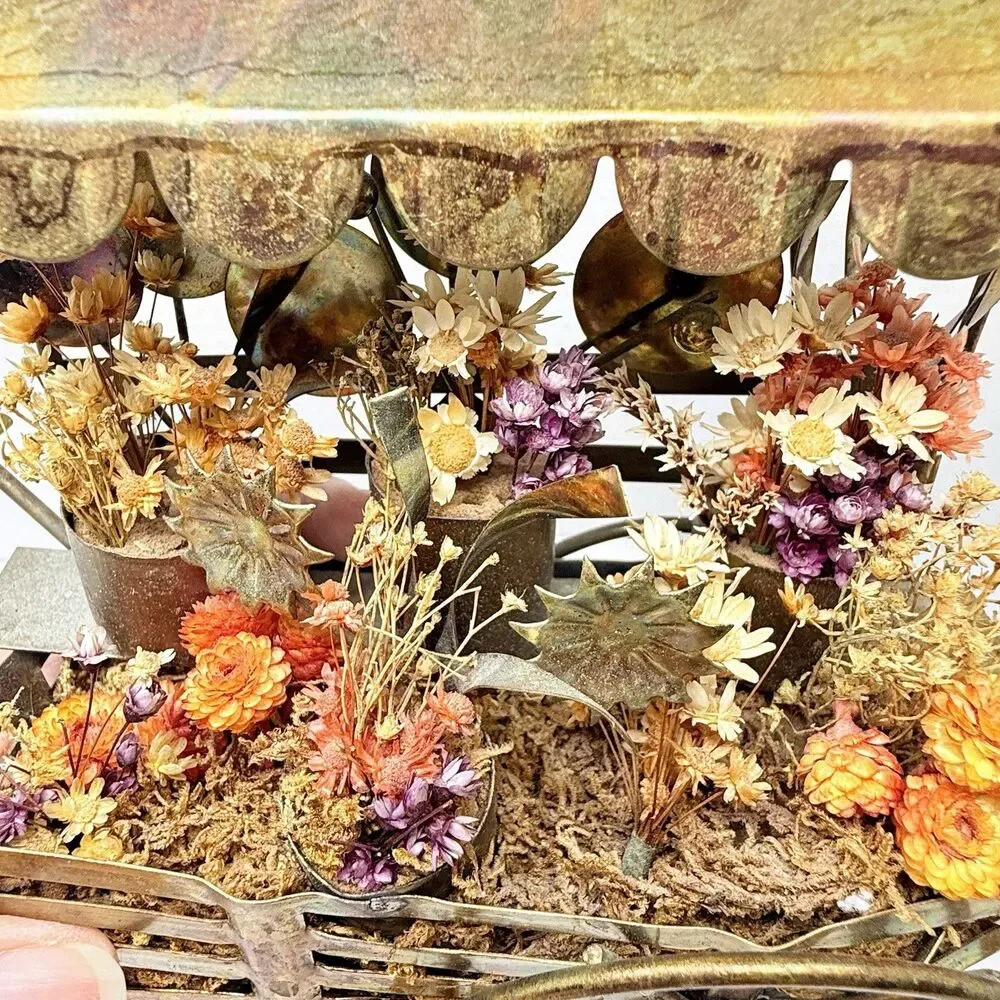 Vintage Metal Tin Dried Flower Cart 3D Decor